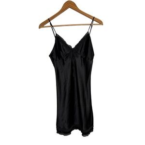 Victoria's Secret Womens Chemise Nightgown Small Black Satin Babydoll Lingerie